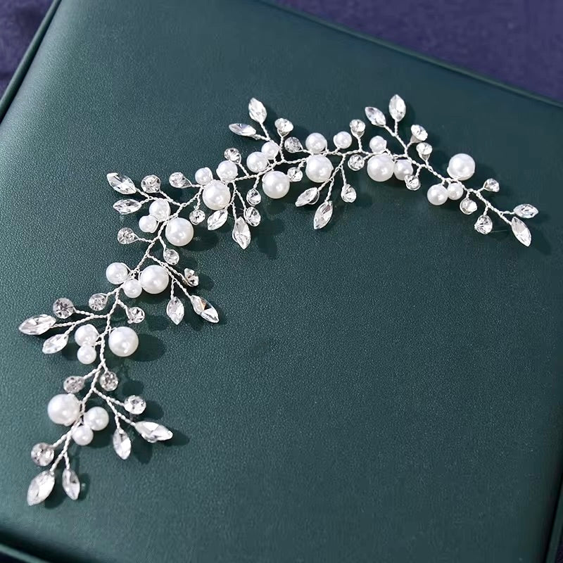 "Ethel" - Pearl and Crystal Bridal Short Hair Vine