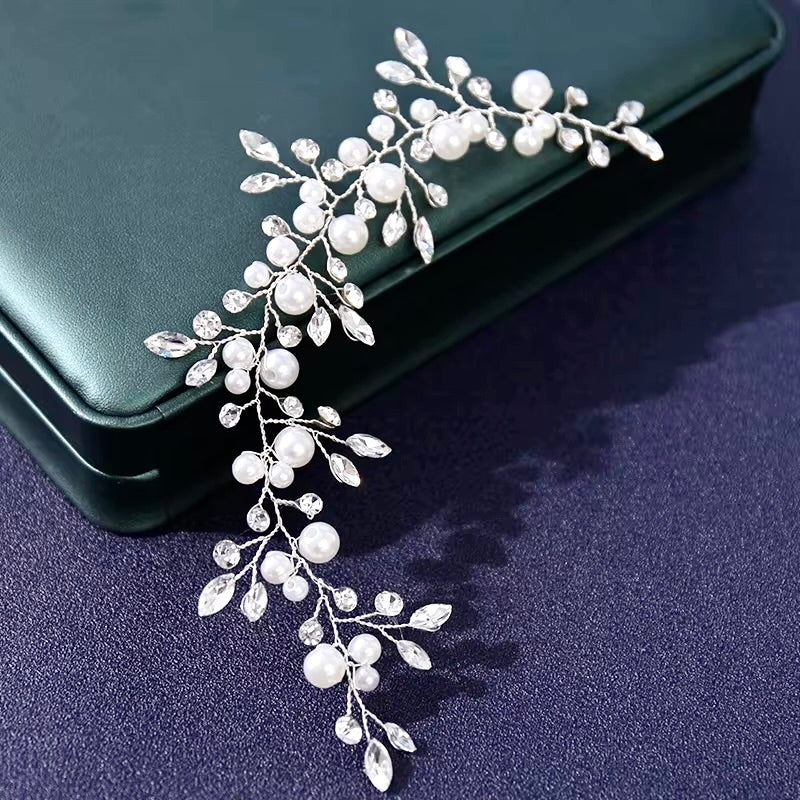 "Ethel" - Pearl and Crystal Bridal Short Hair Vine