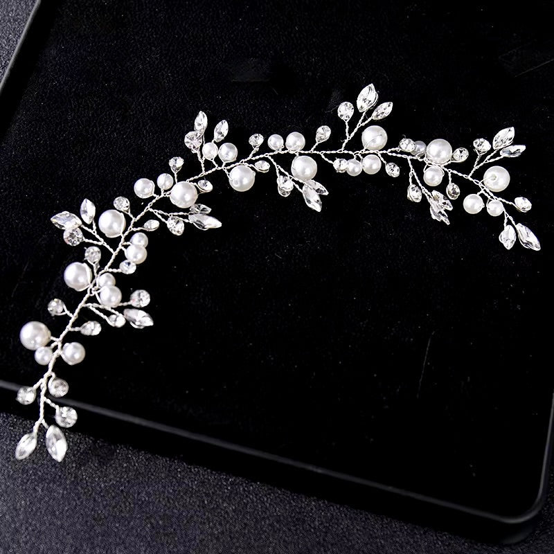 "Ethel" - Pearl and Crystal Bridal Short Hair Vine