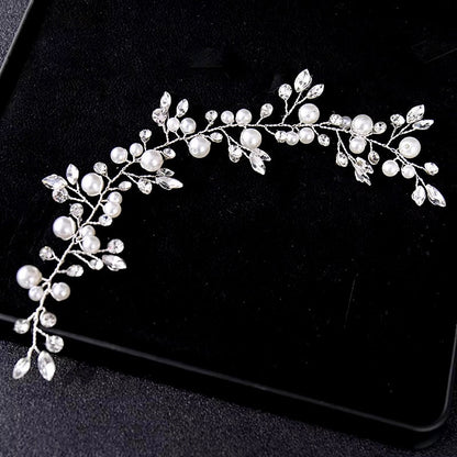 "Ethel" - Pearl and Crystal Bridal Short Hair Vine