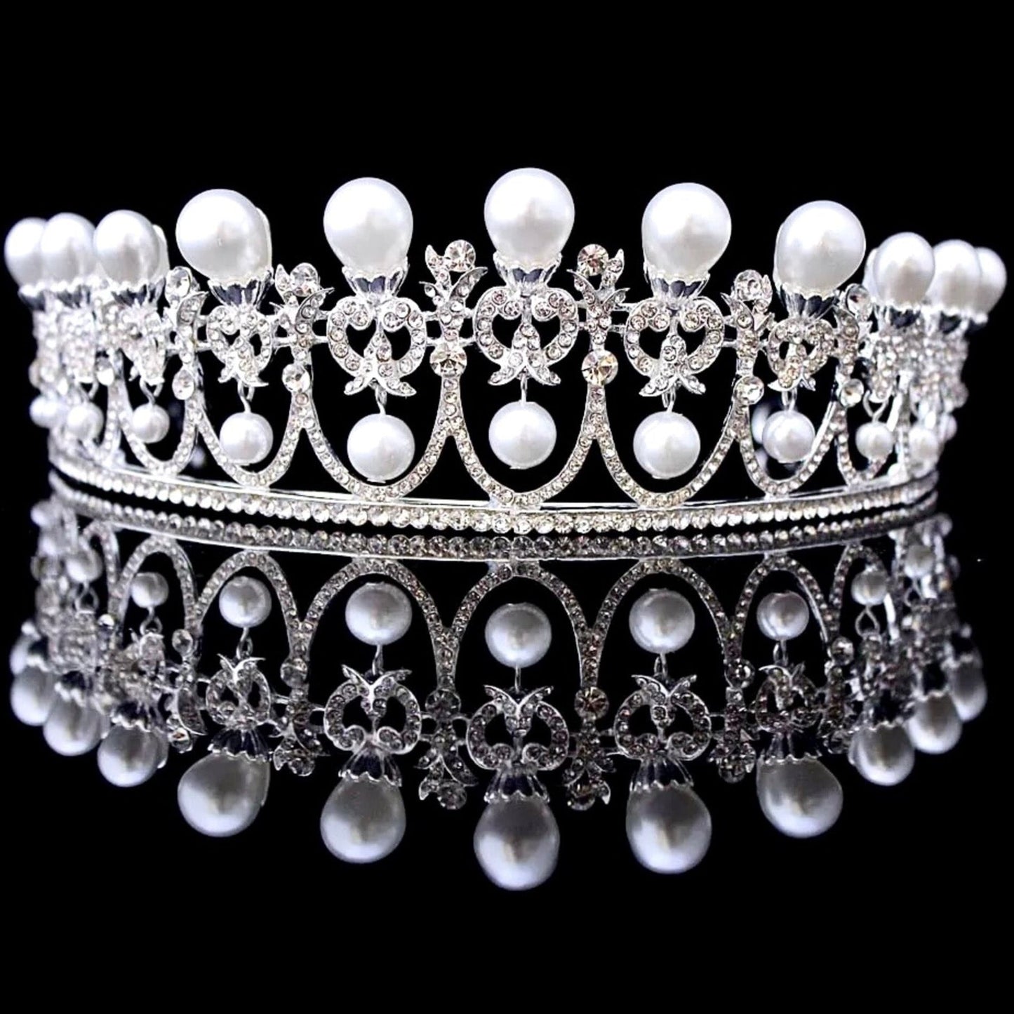 Myla - Pearl and Crystal Bridal Tiara - Available in Yellow Gold and Silver