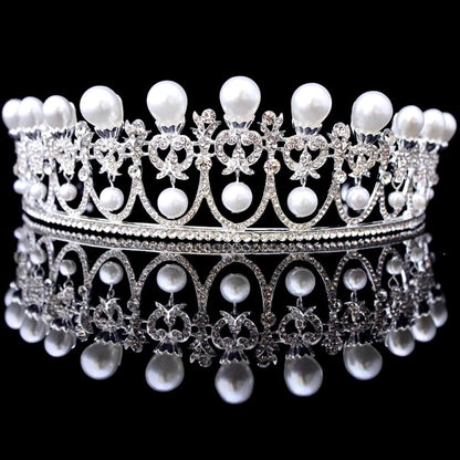 Myla - Pearl and Crystal Bridal Tiara - Available in Yellow Gold and Silver