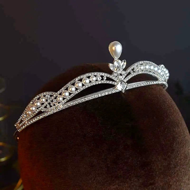 Freya - Pearl and Crystal Bridal Tiara - Available in Gold and Silver