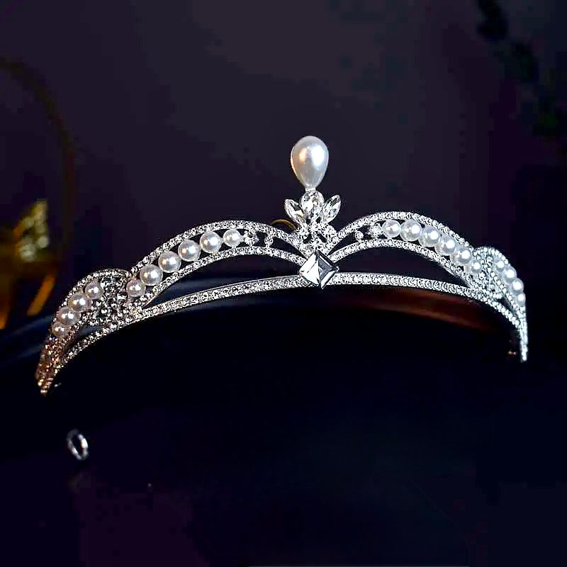 Freya - Pearl and Crystal Bridal Tiara - Available in Gold and Silver