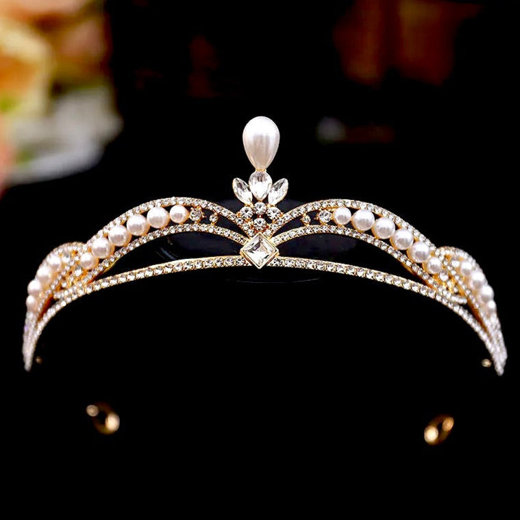 Freya - Pearl and Crystal Bridal Tiara - Available in Gold and Silver