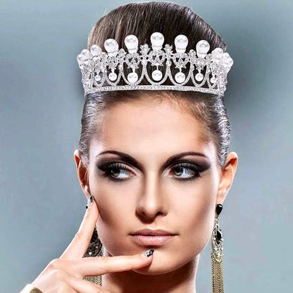Myla - Pearl and Crystal Bridal Tiara - Available in Yellow Gold and Silver