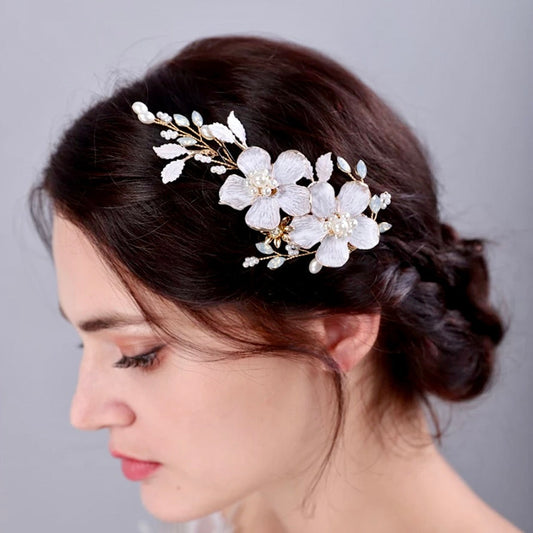 Fleur - Gold Pearl and Opal Bridal Hair Clip