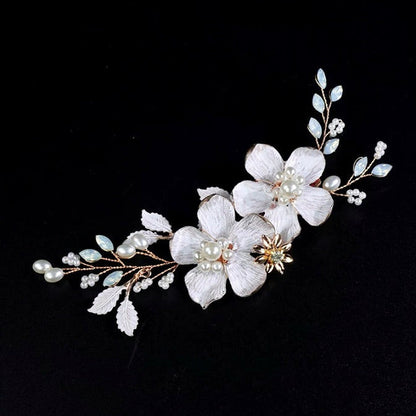Fleur - Gold Pearl and Opal Bridal Hair Clip