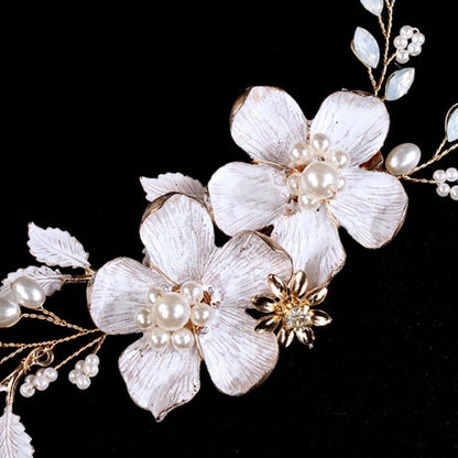 Fleur - Gold Pearl and Opal Bridal Hair Clip