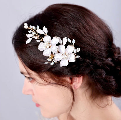 Fleur - Gold Pearl and Opal Bridal Hair Clip