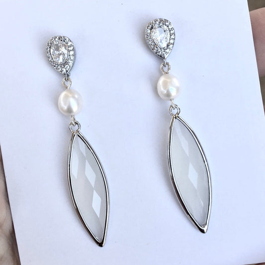 Lake - Natural Pearls and White Opal Bridal Earrings
