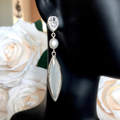 Lake - Natural Pearls and White Opal Bridal Earrings