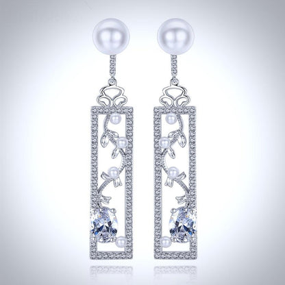 Trina - Pearl and Cubic Zirconia Bridal Earrings