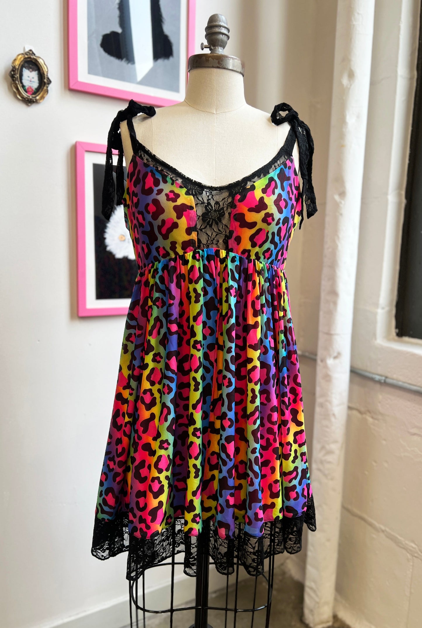 * PRE ORDER* Josie Babydoll Dress in Rainbow Leopard Mesh