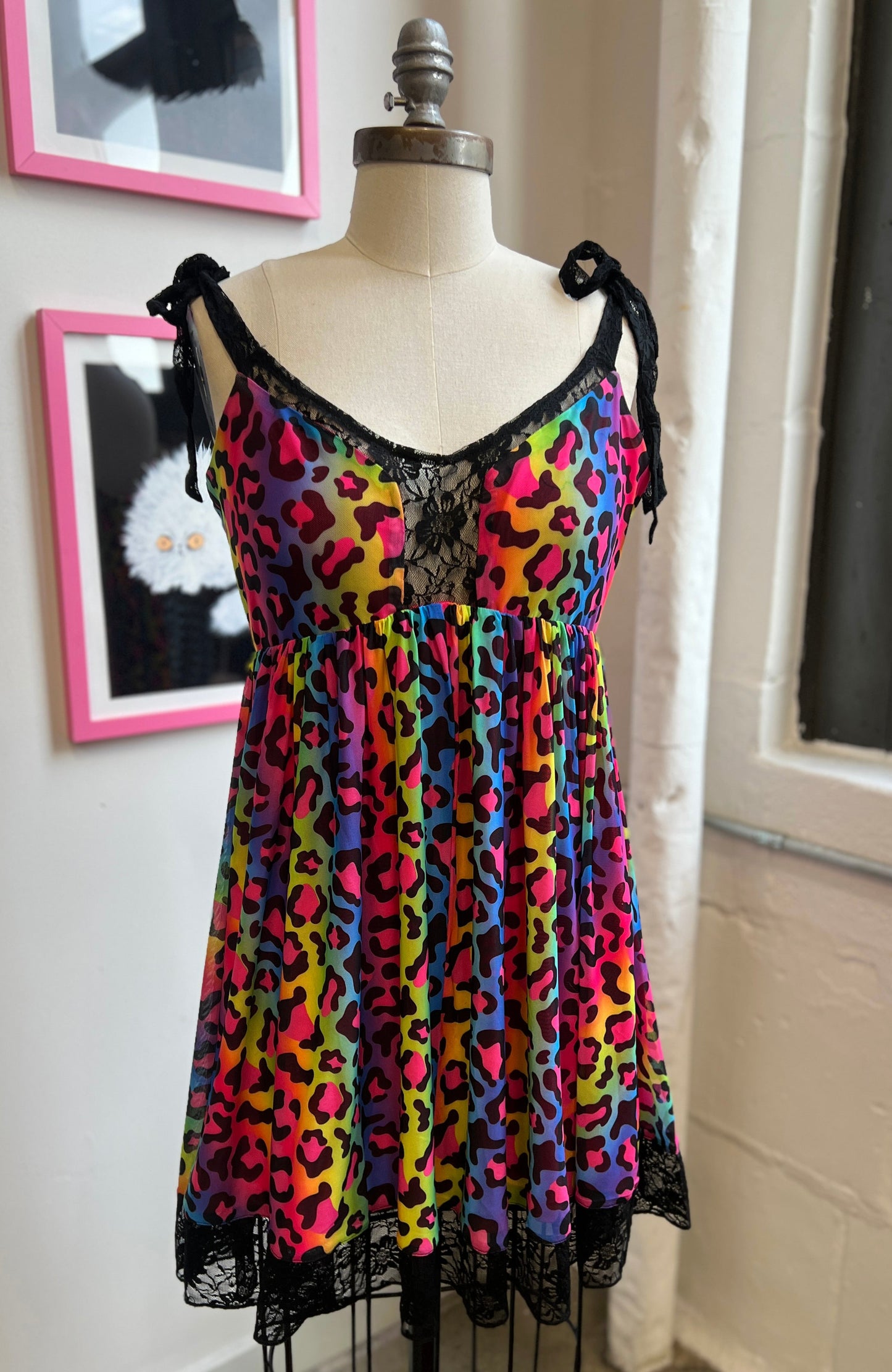 * PRE ORDER* Josie Babydoll Dress in Rainbow Leopard Mesh