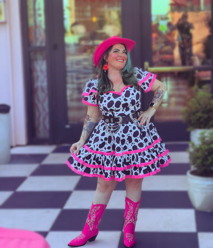*PRE ORDER* Adelaide Mini Swing dress in Bessie Moo print