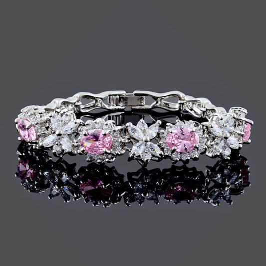 "Ena" - Pink Cubic Zirconia Bridal Bracelet
