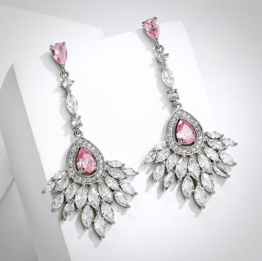 Carmine - Pink Cubic Zirconia Bridal Earrings