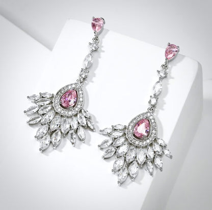 Carmine - Pink Cubic Zirconia Bridal Earrings