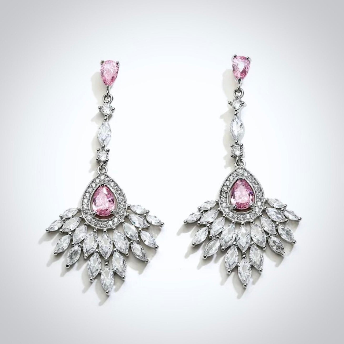 Carmine - Pink Cubic Zirconia Bridal Earrings