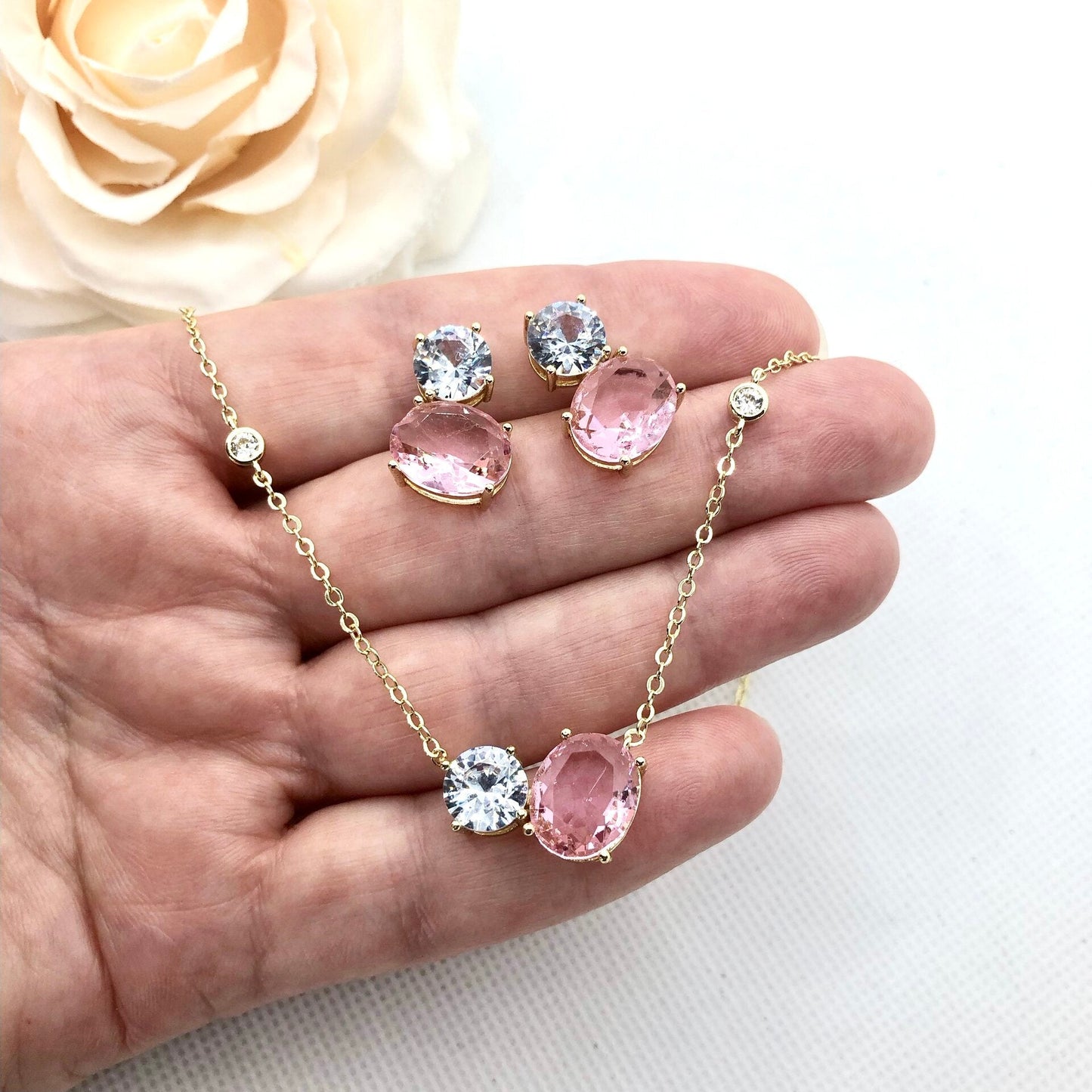 "Lani" - Pink Cubic Zirconia Bridal Jewelry Set