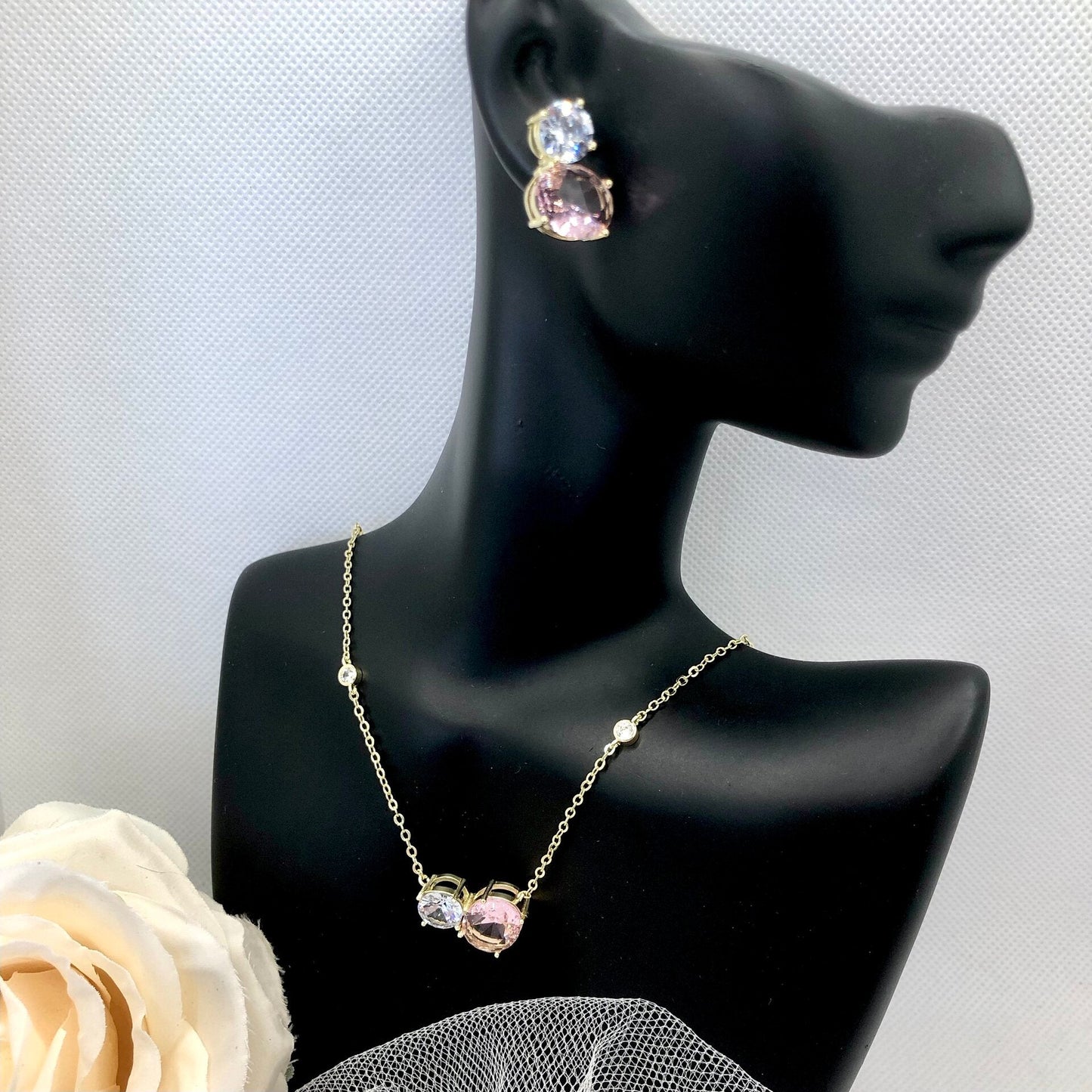 "Lani" - Pink Cubic Zirconia Bridal Jewelry Set