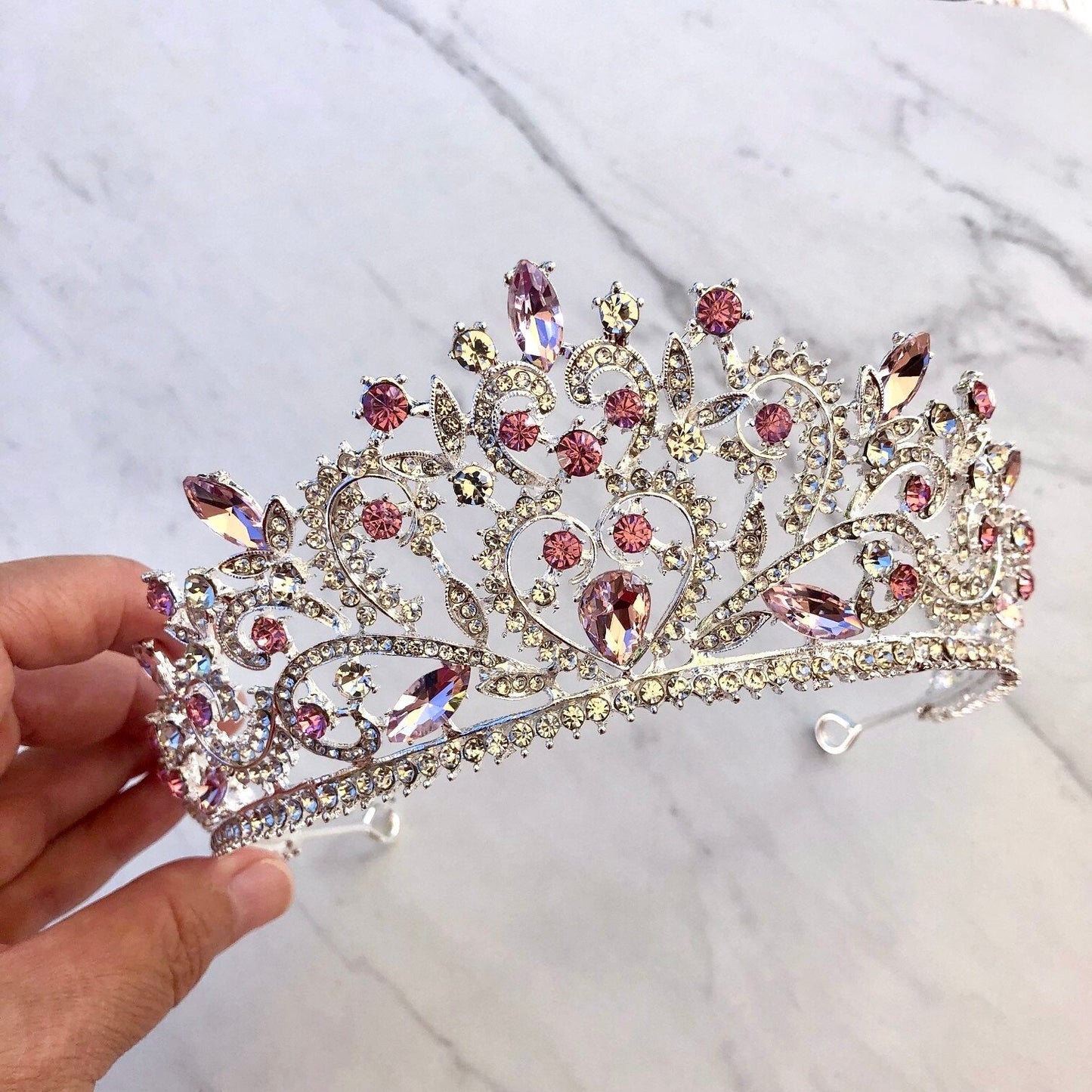 Coral - Pink Crystal Bridal Tiara