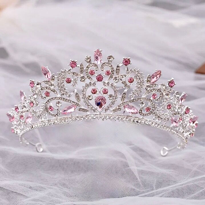 Coral - Pink Crystal Bridal Tiara