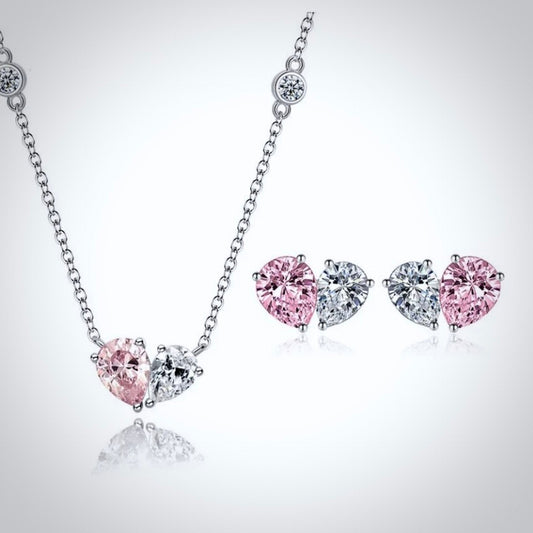 "Rosalynn" - Pink Cubic Zirconia Heart Bridal Jewelry Set