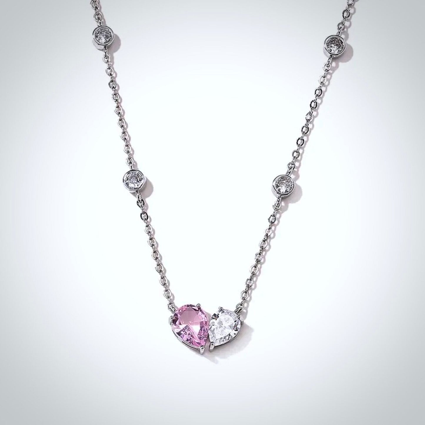"Rosalynn" - Pink Cubic Zirconia Heart Bridal Jewelry Set