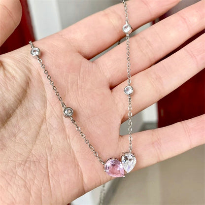 "Rosalynn" - Pink Cubic Zirconia Heart Bridal Jewelry Set