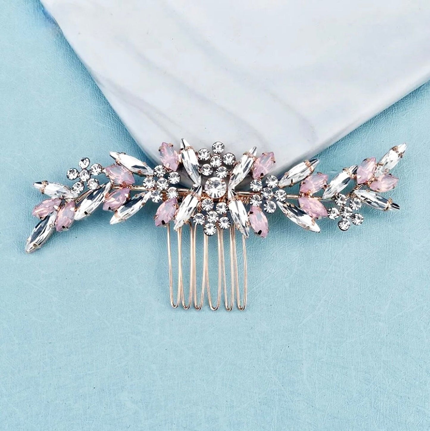 Morgana - Pink Opal Bridal Hair Comb in Rose Gold