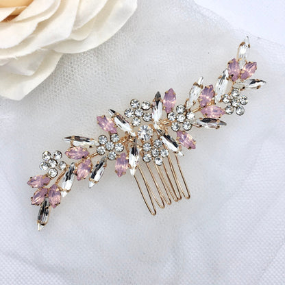 Morgana - Pink Opal Bridal Hair Comb in Rose Gold