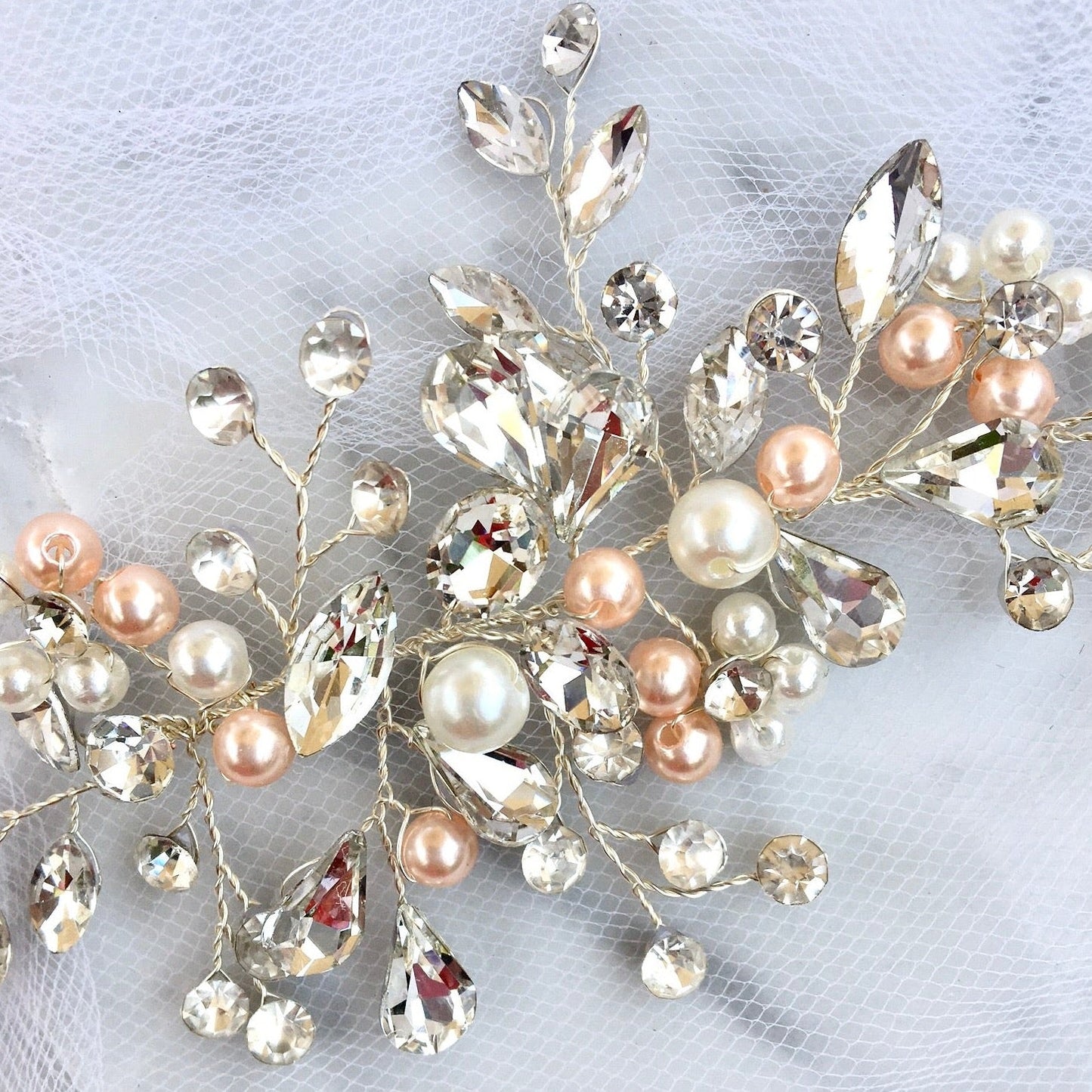 "Athalia" - Pink Pearl and Crystal Bridal Hair Accessory