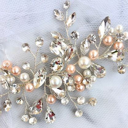 "Athalia" - Pink Pearl and Crystal Bridal Hair Accessory