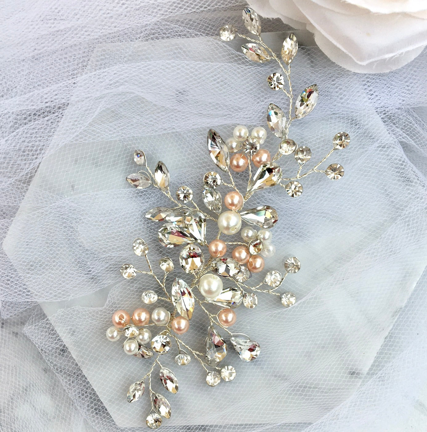 "Athalia" - Pink Pearl and Crystal Bridal Hair Accessory
