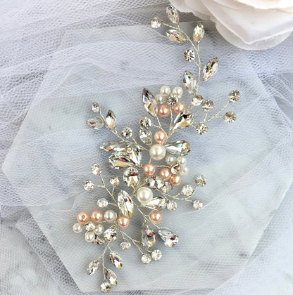 "Athalia" - Pink Pearl and Crystal Bridal Hair Accessory