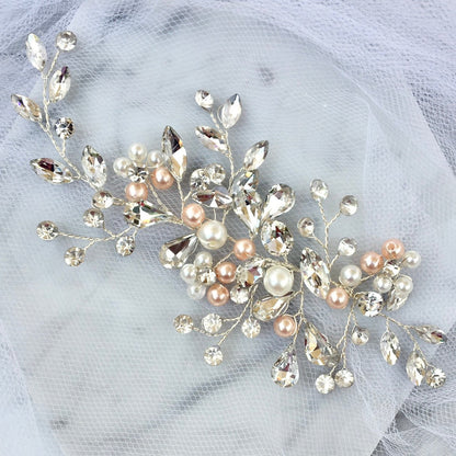 "Athalia" - Pink Pearl and Crystal Bridal Hair Accessory