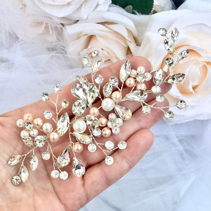 "Athalia" - Pink Pearl and Crystal Bridal Hair Accessory