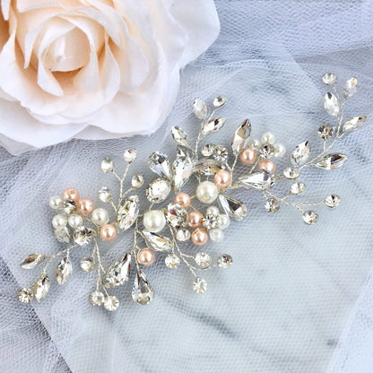 "Athalia" - Pink Pearl and Crystal Bridal Hair Accessory