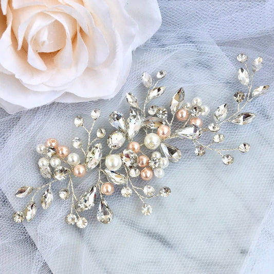 "Athalia" - Pink Pearl and Crystal Bridal Hair Accessory