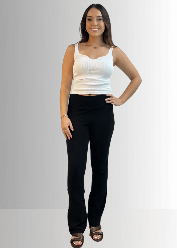 A Perfect Fit Cotton Bootcut Pocket Pants in Solid Black
