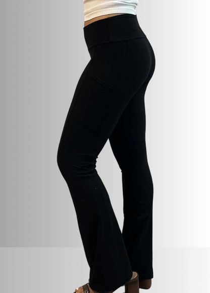 A Perfect Fit Cotton Bootcut Pocket Pants in Solid Black