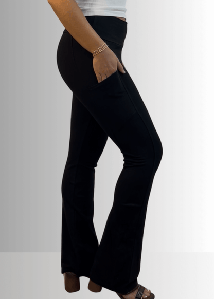 A Perfect Fit Cotton Bootcut Pocket Pants in Solid Black