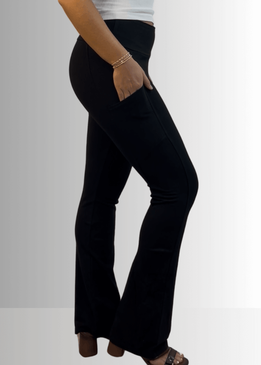 A Perfect Fit Cotton Bootcut Pocket Pants in Solid Black
