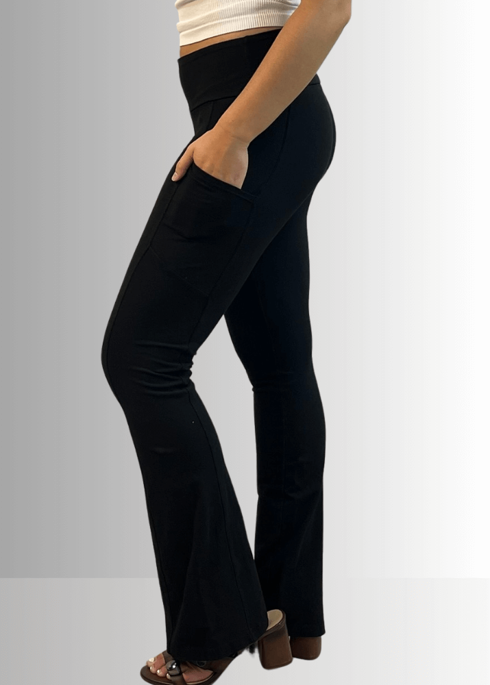 A Perfect Fit Cotton Bootcut Pocket Pants in Solid Black
