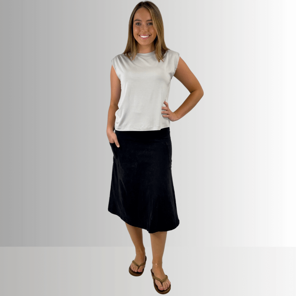 Alyssa Very Versatile Cotton Skirt Black Denim