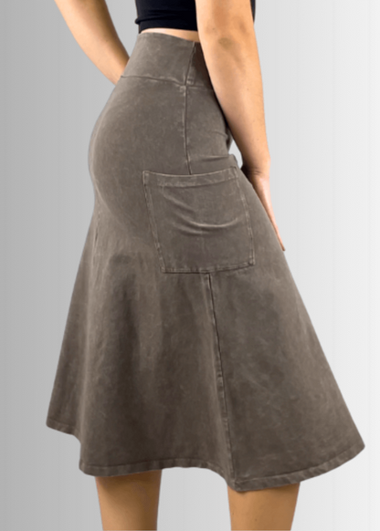 Alyssa Very Versatile Cotton Skirt in Dark Grey-Blue Denim