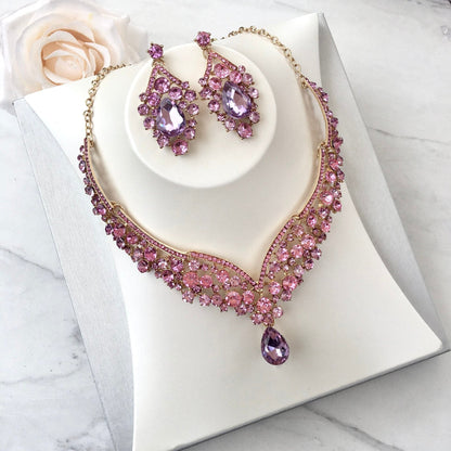 Kori - Purple Crystal 3-Piece Bridal Jewelry Set With Tiara - Available in Silver and Gold