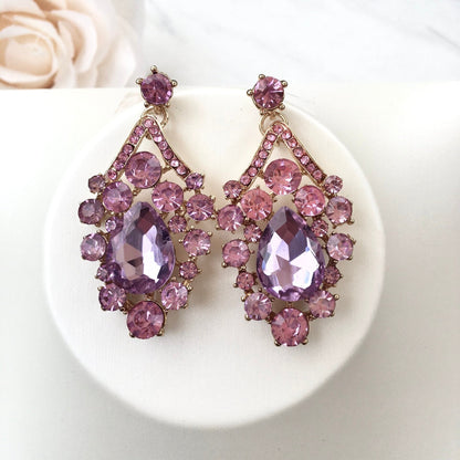 Kori - Purple Crystal 3-Piece Bridal Jewelry Set With Tiara - Available in Silver and Gold